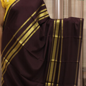 Brown Broad Bentex Border Pure Mysore Crepe Silk Saree