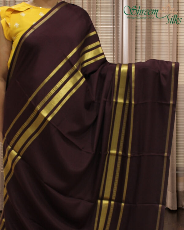 Brown Broad Bentex Border Pure Mysore Crepe Silk Saree