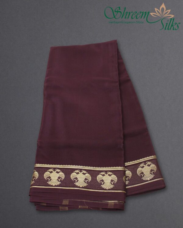 Coffee Brown Gandaberunda Border Pure Mysore Crepe Silk Saree
