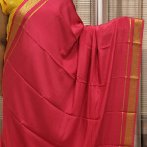 Pink Zari Woven Small Mango & Floral Border Pure Mysore Crepe Silk Saree