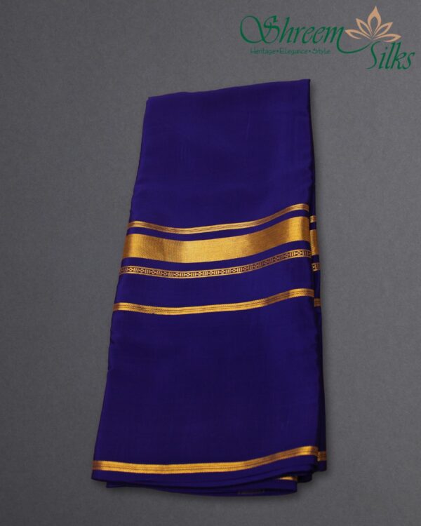 Royal Blue Broad Bentex Border Pure Mysore Crepe Silk Saree