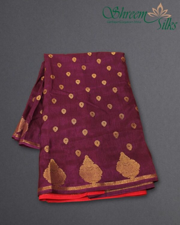 Zari Woven Motifs with Contrast Blouse Fancy Saree - Image 2