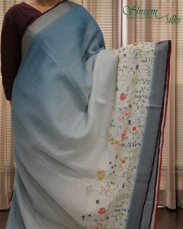 Floral Prints with Knot work & Sequence Linen Tissue Saree