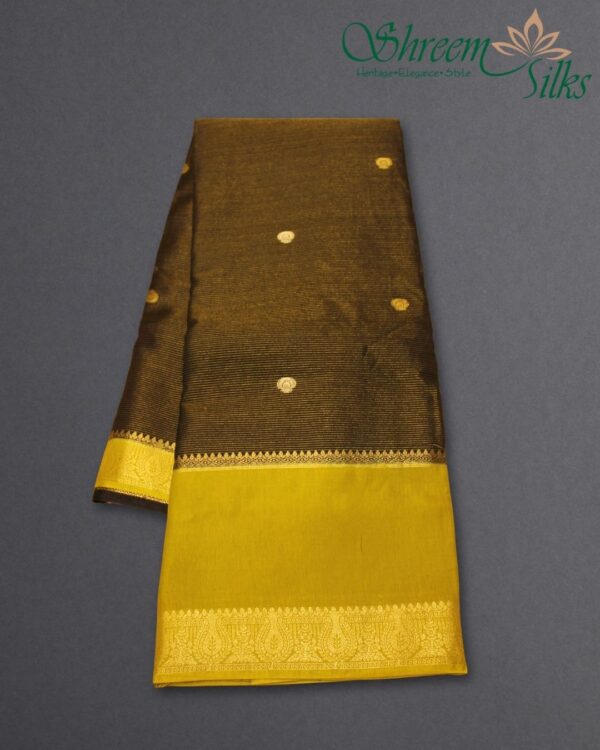 Zari Woven Lines & Buttas with Bentex Border Raw Mango Saree - Image 2
