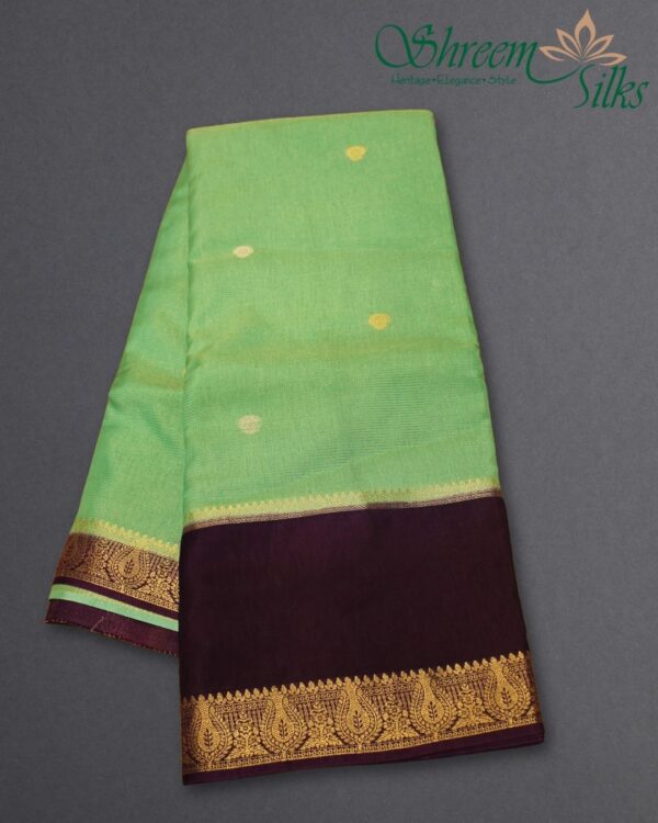 Zari Woven Lines & Buttas with Bentex Border Raw Mango Saree - Image 5