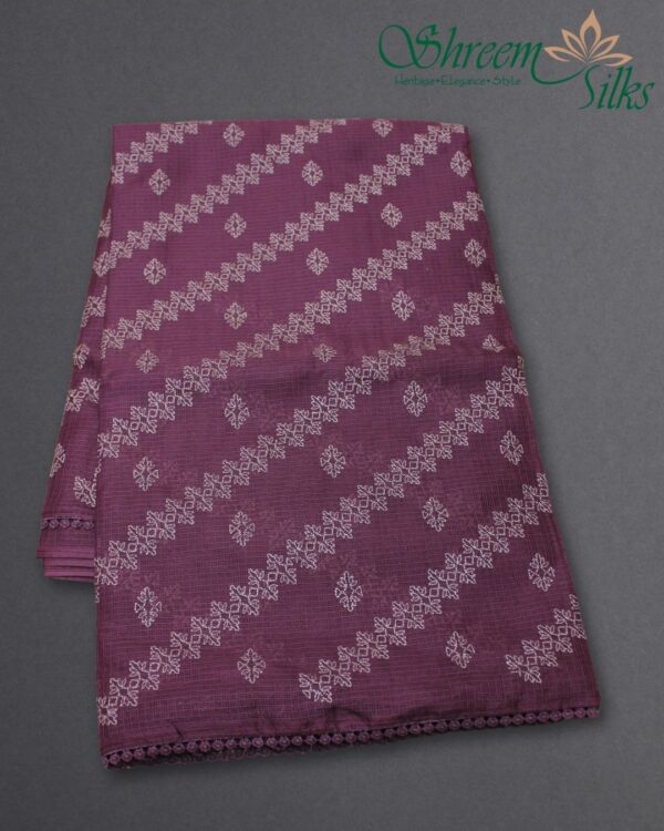 Thread Embroidery Diagonal Lines & Motifs Kota Doria Saree - Image 2