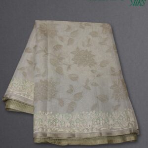 Alternative view of Floral Aplique work with Embroidered Border Linen Tissue Saree