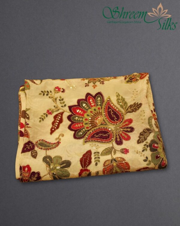 Off White Multicolour Kalamkari Prints with Zari work Blouse Material - 1 Metre
