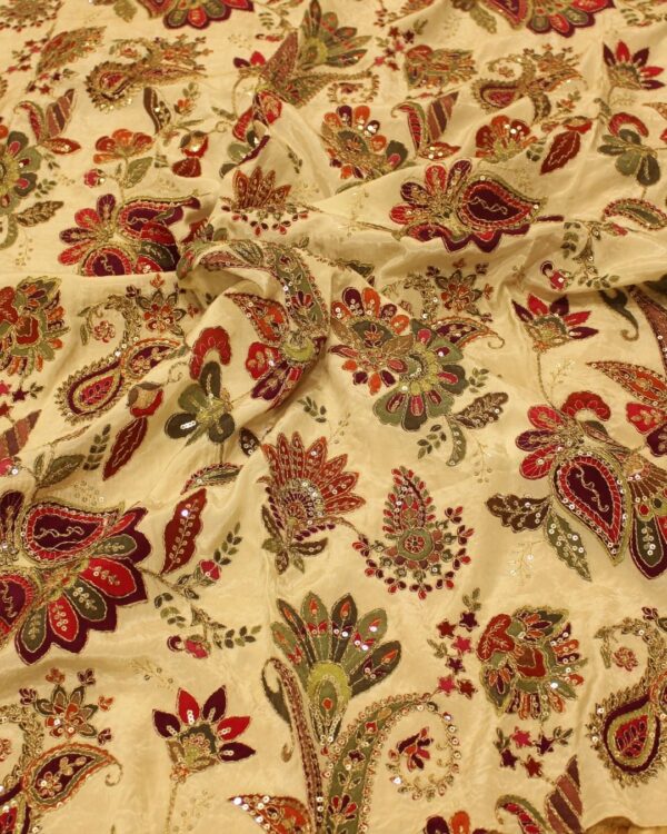 Off White Multicolour Kalamkari Prints with Zari work Blouse Material - 1 Metre - Image 2