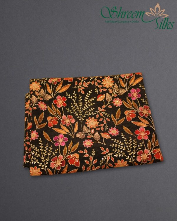 Black Multicolour Kalamkari Prints with Zari work Blouse Material - 1 Metre
