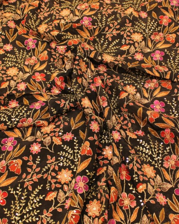 Black Multicolour Kalamkari Prints with Zari work Blouse Material - 1 Metre - Image 2