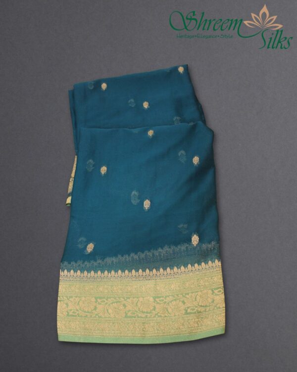 Silver Zari Woven Motifs Chiffon Saree - Image 3