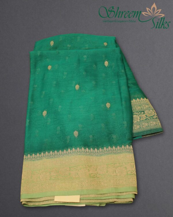Silver Zari Woven Motifs Chiffon Saree - Image 5