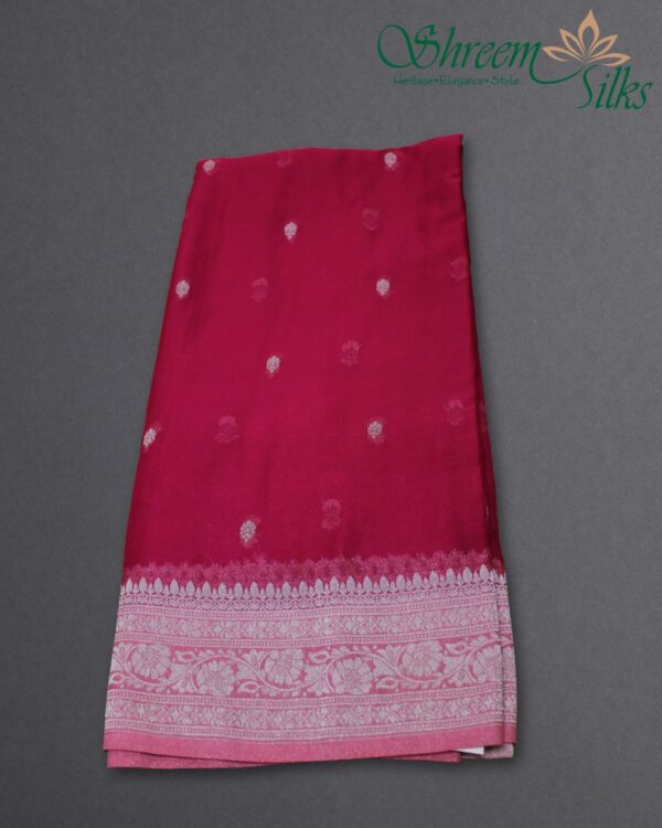 Silver Zari Woven Motifs Chiffon Saree - Image 6