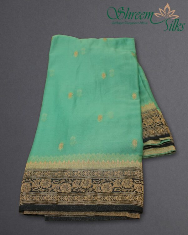 Silver Zari Woven Motifs Chiffon Saree - Image 7