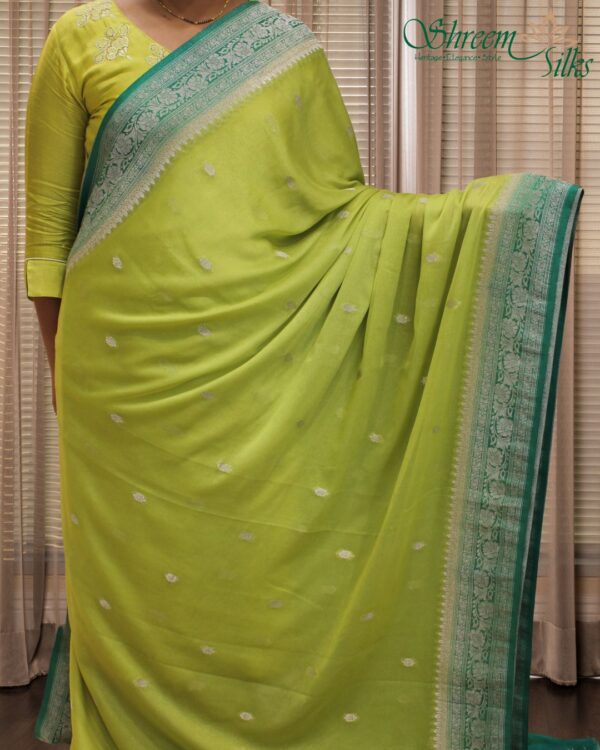 Silver Zari Woven Motifs Chiffon Saree - Image 2