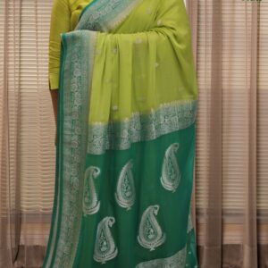 Silver Zari Woven Motifs Chiffon Saree