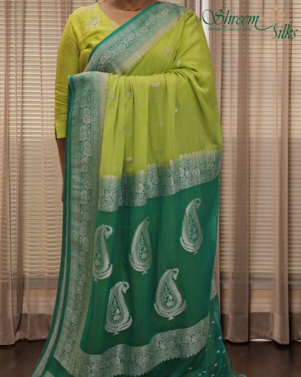 Silver Zari Woven Motifs Chiffon Saree