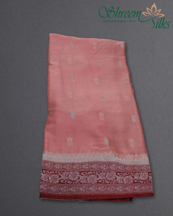 Silver Zari Woven Motifs Chiffon Saree - Image 8