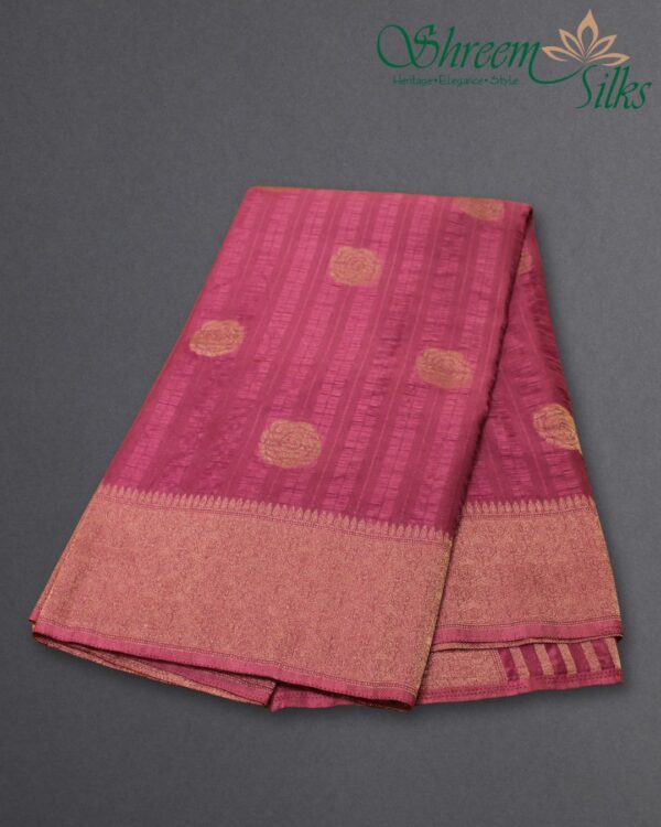 Zari Woven Rose Motifs Tusar Georgette Saree - Image 4