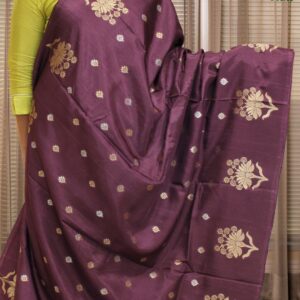 Silver & Zari Woven Floral Motifs Viscose Dola Silk Saree
