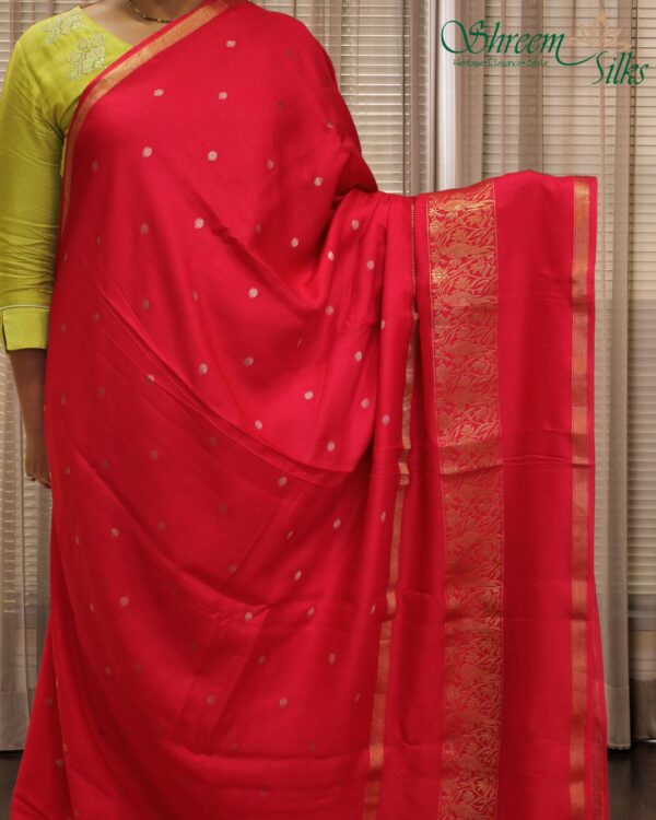 Rani Pink Zari Woven Bird Motifs Bentex Border Viscose Dola Saree