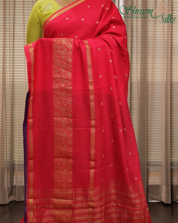 Rani Pink Zari Woven Bird Motifs Bentex Border Viscose Dola Saree - Image 2
