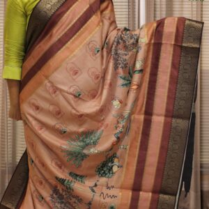 Multicolour Vintage Prints Tussar Saree