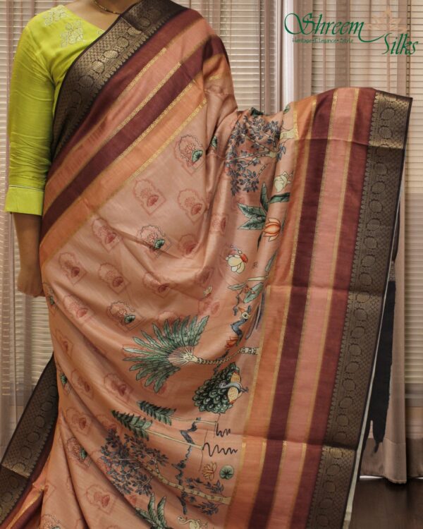 Multicolour Vintage Prints Tussar Saree