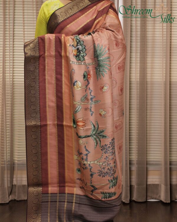 Multicolour Vintage Prints Tussar Saree - Image 3