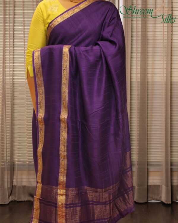 Gold & Silver Zari Woven Bentex Border Raw Silk Saree - Image 2
