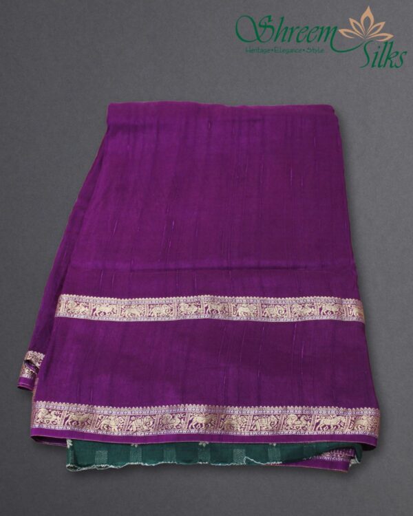 Gold & Silver Zari Woven Bentex Border Raw Silk Saree - Image 3
