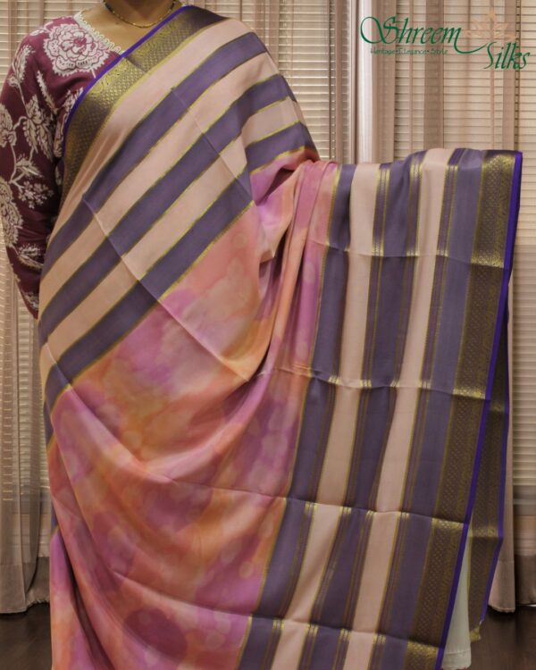 Multicolor Abstract Prints Pure Mysore Crepe Silk Saree