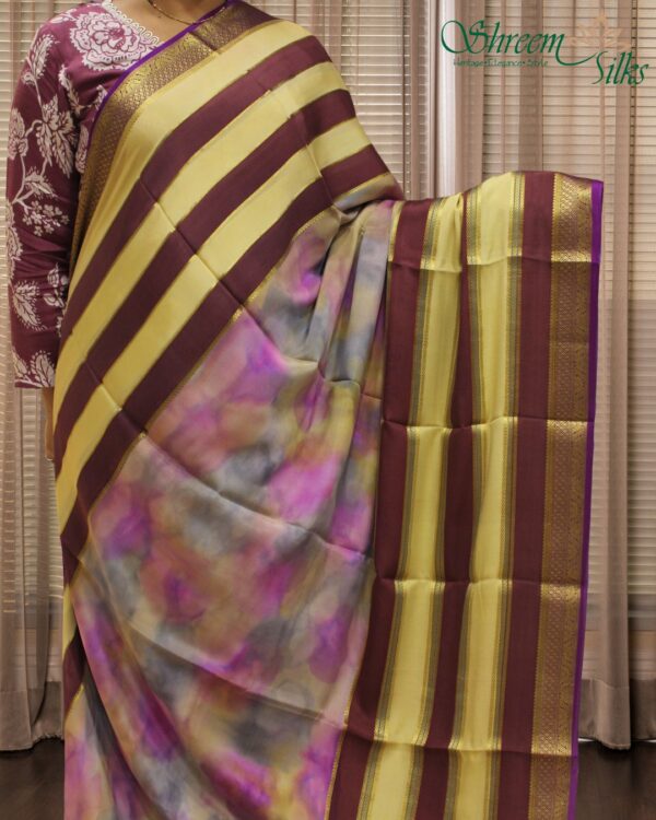 Multicolor Abstract Prints Pure Mysore Crepe Silk Saree - Image 3