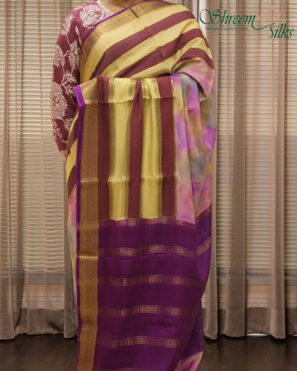 Multicolor Abstract Prints Pure Mysore Crepe Silk Saree - Image 4