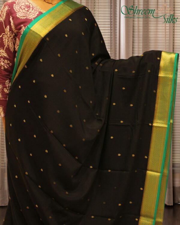 Zari Woven Motifs with Rich Pallu Pure Mysore Crepe Silk Saree - Image 2