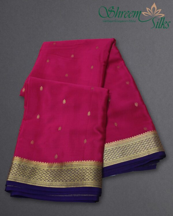 Zari Woven Motifs with Rich Pallu Pure Mysore Crepe Silk Saree - Image 4
