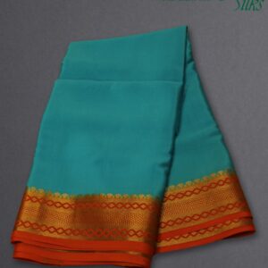 Blue and Orange Plain with Rich Border Pure Mysore Crepe Silk Saree