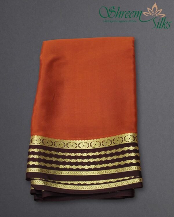 Rust and Brown Flower Border Pure Mysore Silk Saree
