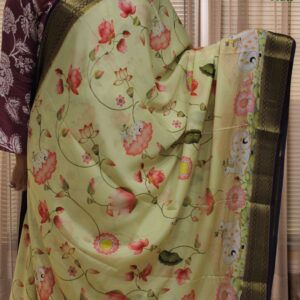 Alternative view of Lotus Pichwai Prints Pure Mysore Crepe Silk Saree