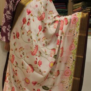 Lotus Pichwai Prints Pure Mysore Crepe Silk Saree