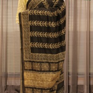 Black & Grey with Kantha work Chanderi Saree