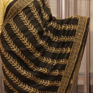 Alternative view of Black & Grey with Kantha work Chanderi Saree