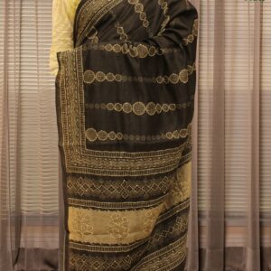 Alternative view of Black & Grey with Kantha work Chanderi Saree
