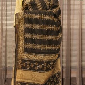 Alternative view of Black & Grey with Kantha work Chanderi Saree
