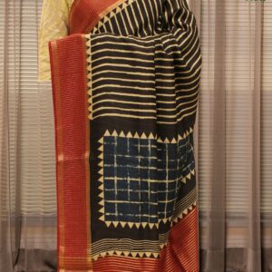 Black & White Stripes Jute Saree