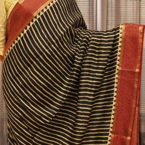 Alternative view of Black & White Stripes Jute Saree