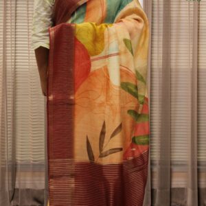 Multicolour Floral Prints Jute Saree