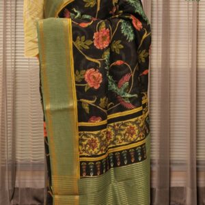 Alternative view of Black with Multicolour Floral Prints Jute Saree