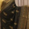 Black with Grey Leaf Prints Jute Saree